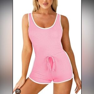 Women's Light Pink / Baby Pink Sporty Racerback Romper White outline